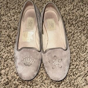 UGG Gray Slippers with Crown Embellishments